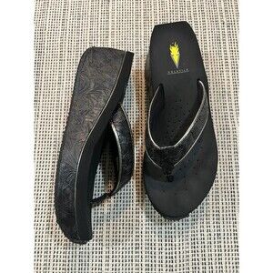 Volatile black 3ed flowers Women's Wedge Sandal size 8